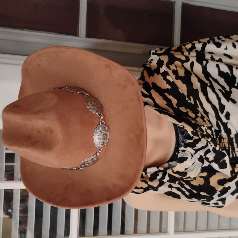 Brand New Tan Suede Cowboy Hat with Silver Accents